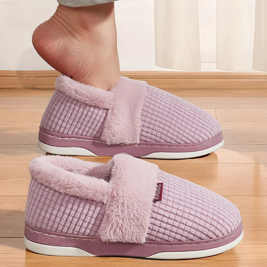 Winter Home Slippers for Women Bedroom Anti-slip House Cotton Shoes Warm Plush Couples Indoor Slippers