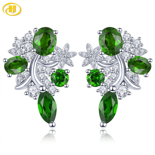 Natural Chrome Diopside 925 Sterling Silver Earrings 2.2 Carats Genuine Gemstone Anniversary Gift Special Style Fine Jewelry