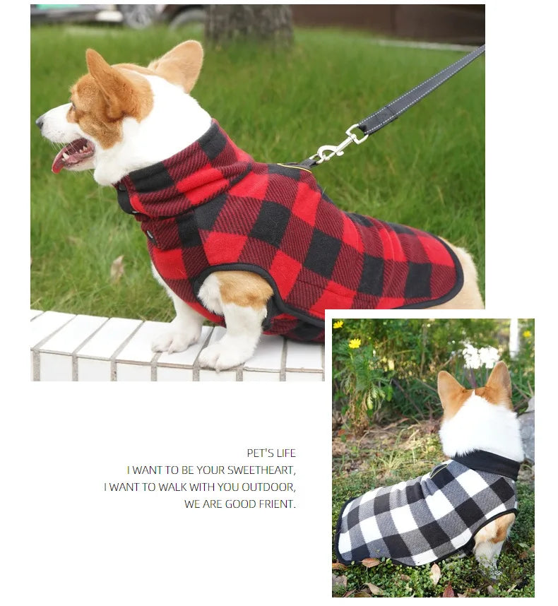 Winter Pet Dog Warm Jacket Cat Fleece Coat Plaid Hoddies Small Medium Large Dog Kitten Sweater French Buldog Big Dog Clothes