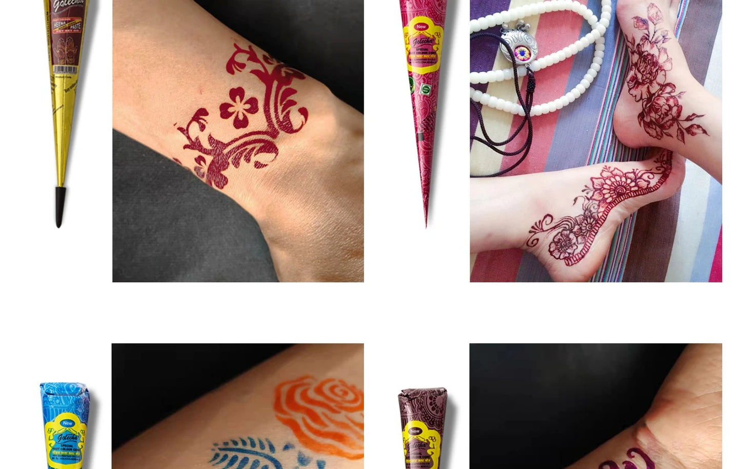 25g Multi Colors GOLECHA Cones Indian Henna Tattoo Paste For Temporary Tattoos Hand Painted Body Art Sticker Mehndi Pigment