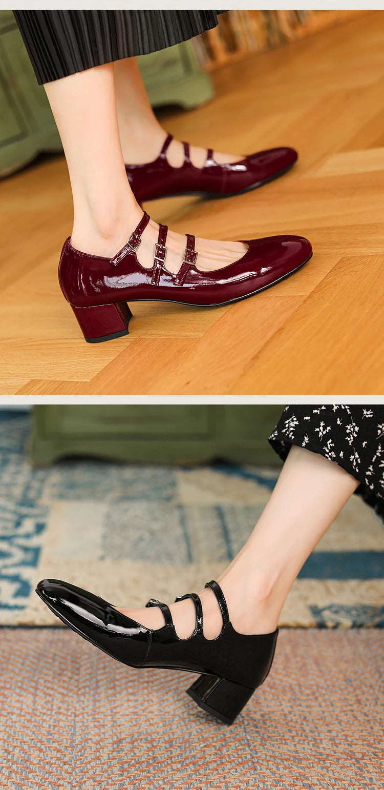 2023 new Women's pumps Natural Leather 22-24.5cm Cow patent leather upper square shoes full leather shoes