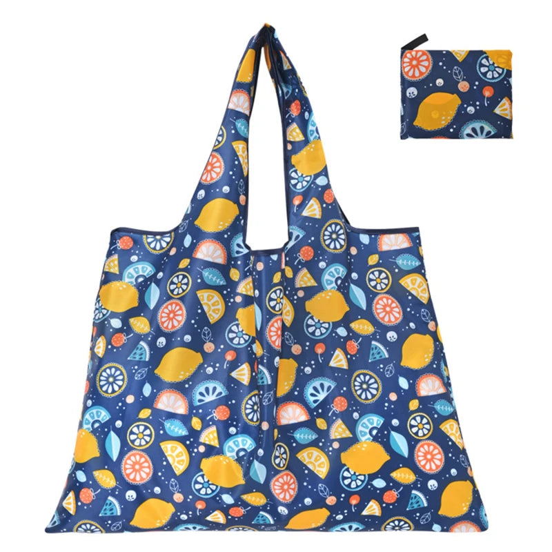 Reusable Folding Shopping Bag Eco-friendly Supermarket Tote Bags Portable Cartoon Animal Lemo Strawberry Printing Grocery Bag