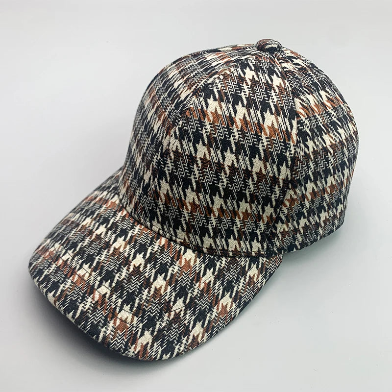 Retro Fashion British style Houndstooth Men Women Baseball Hats Cotton Breathable Streetwear Classic Casual Sport Unisex Caps