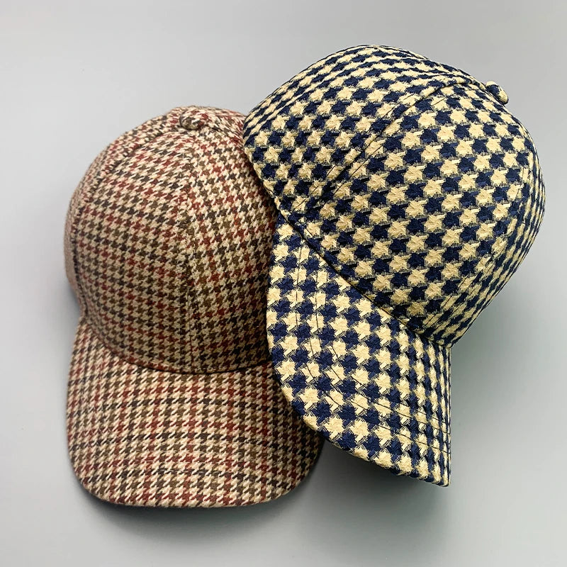 Retro Fashion British style Houndstooth Men Women Baseball Hats Cotton Breathable Streetwear Classic Casual Sport Unisex Caps