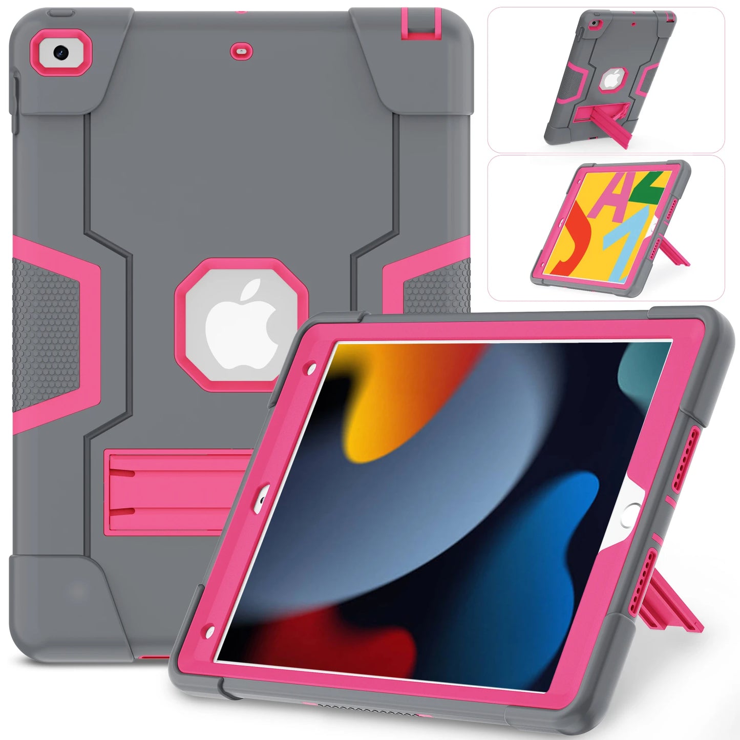 Rugged Case For iPad 10.2 2019 2020 2021 (7th 8th 9th Generation) 3-Layer Protection Cover Shockproof Built-in Kickstand Funda