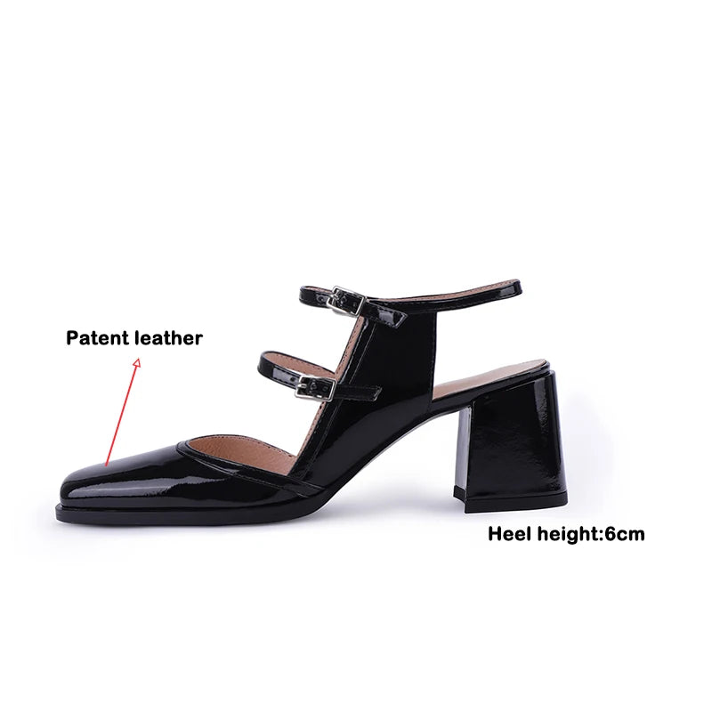 New 2023 Summer Sandles Women Square Toe Thick Heel French Retro Women Shoes Buckle 6cm High Heel Party Sandals Shoes for Women