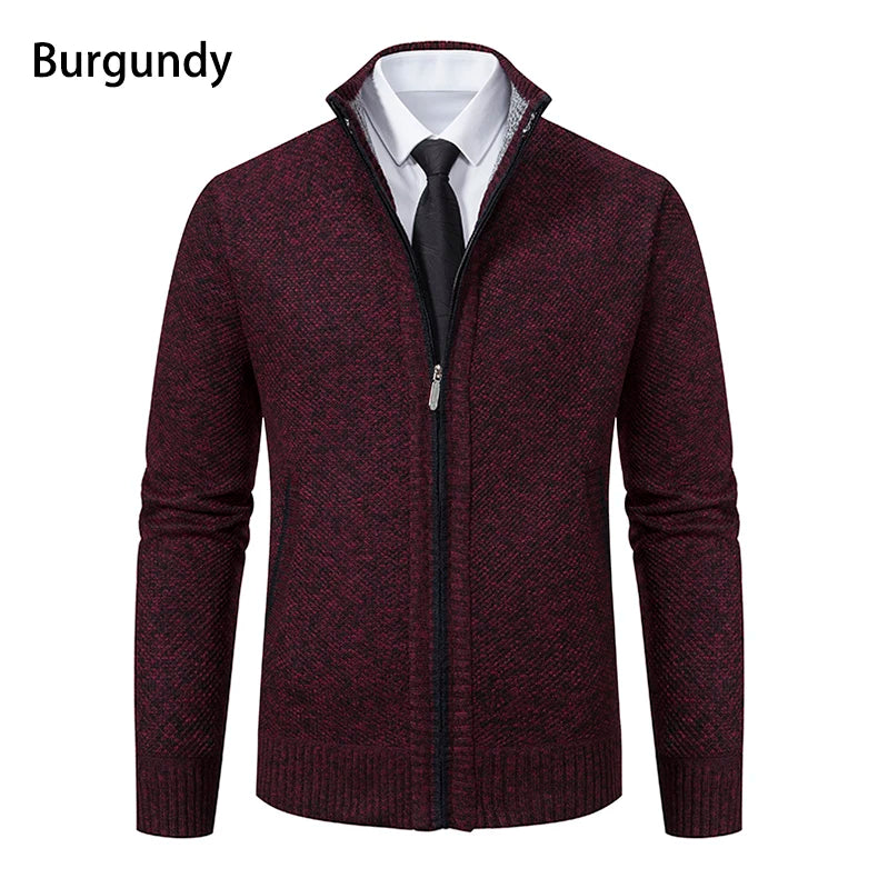 Autumn And Winter New Jersey Men's Casual Sports Coat Solid Color Stand Collar weater Grab Fleece Warm Zipper Cardigan