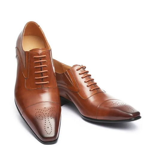 Men's Square Toe Leather Shoes British Casual Single Shoes Lace Up Luxury Business Fashion Wedding Dress Formal Footwear Party