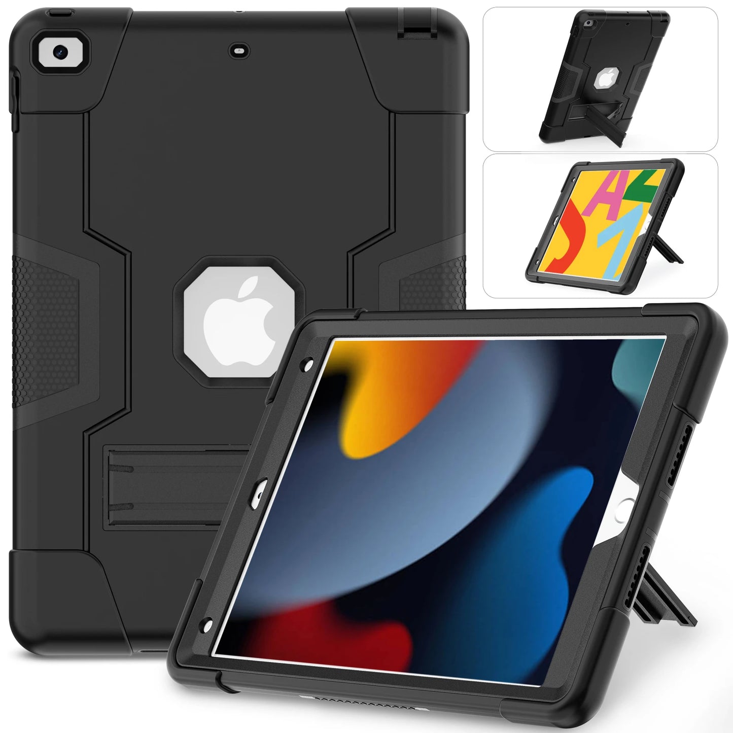 Rugged Case For iPad 10.2 2019 2020 2021 (7th 8th 9th Generation) 3-Layer Protection Cover Shockproof Built-in Kickstand Funda