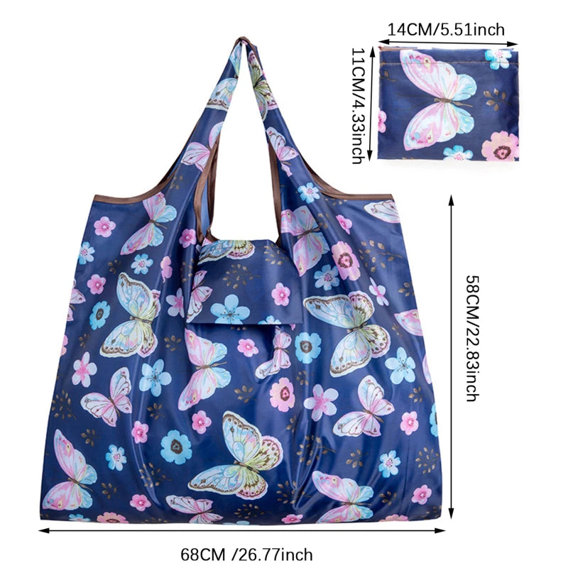 Reusable Folding Shopping Bag Eco-friendly Supermarket Tote Bags Portable Cartoon Animal Lemo Strawberry Printing Grocery Bag