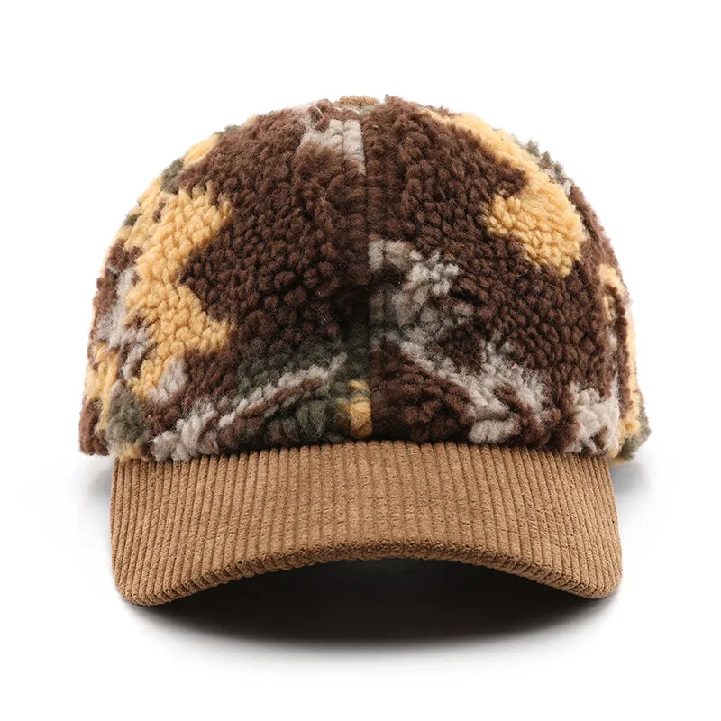 Autumn and winter men and women warm thick camouflage corduroy baseball cap men's winter wool fashion cap