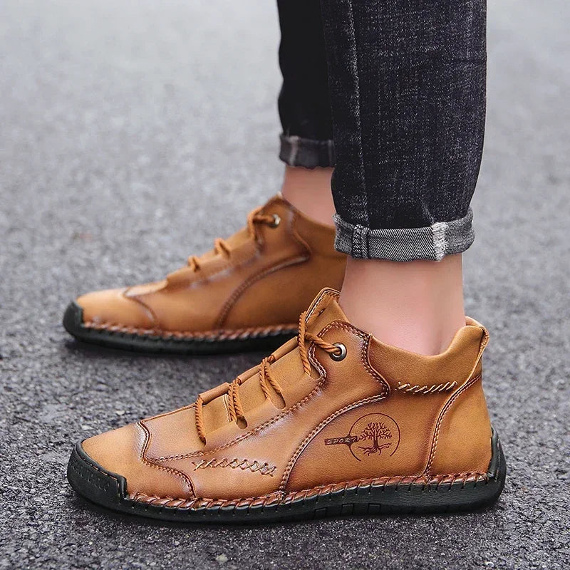 Classic Leather Men Shoes Lightweight Mens Casual Shoes Handmade Men Ankle Boots Outdoor Walking Sneakers Work Boots Size 48