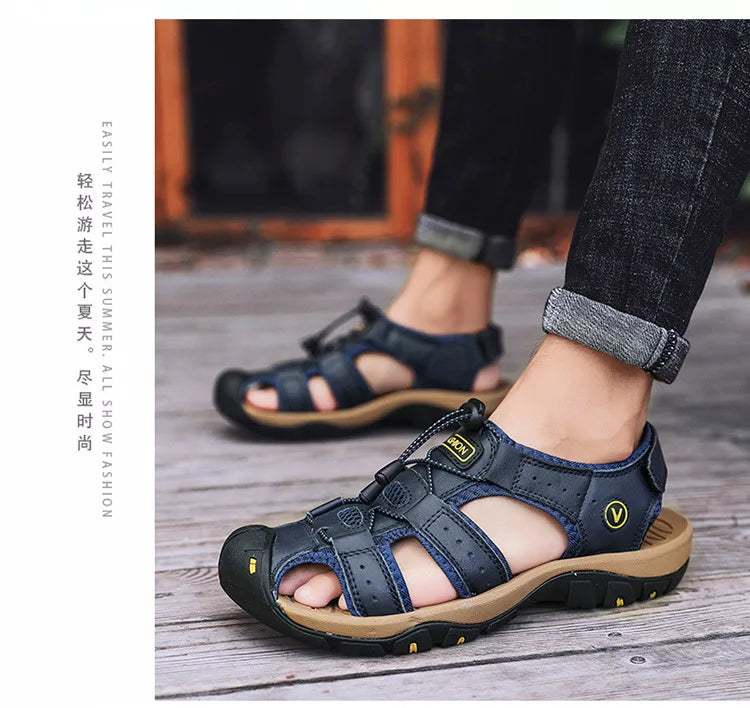 2023 Genuine Leather Men Shoes Summer New Large Size Men's Sandals Men Sandals Fashion Sandals Slippers Big Size 38-47