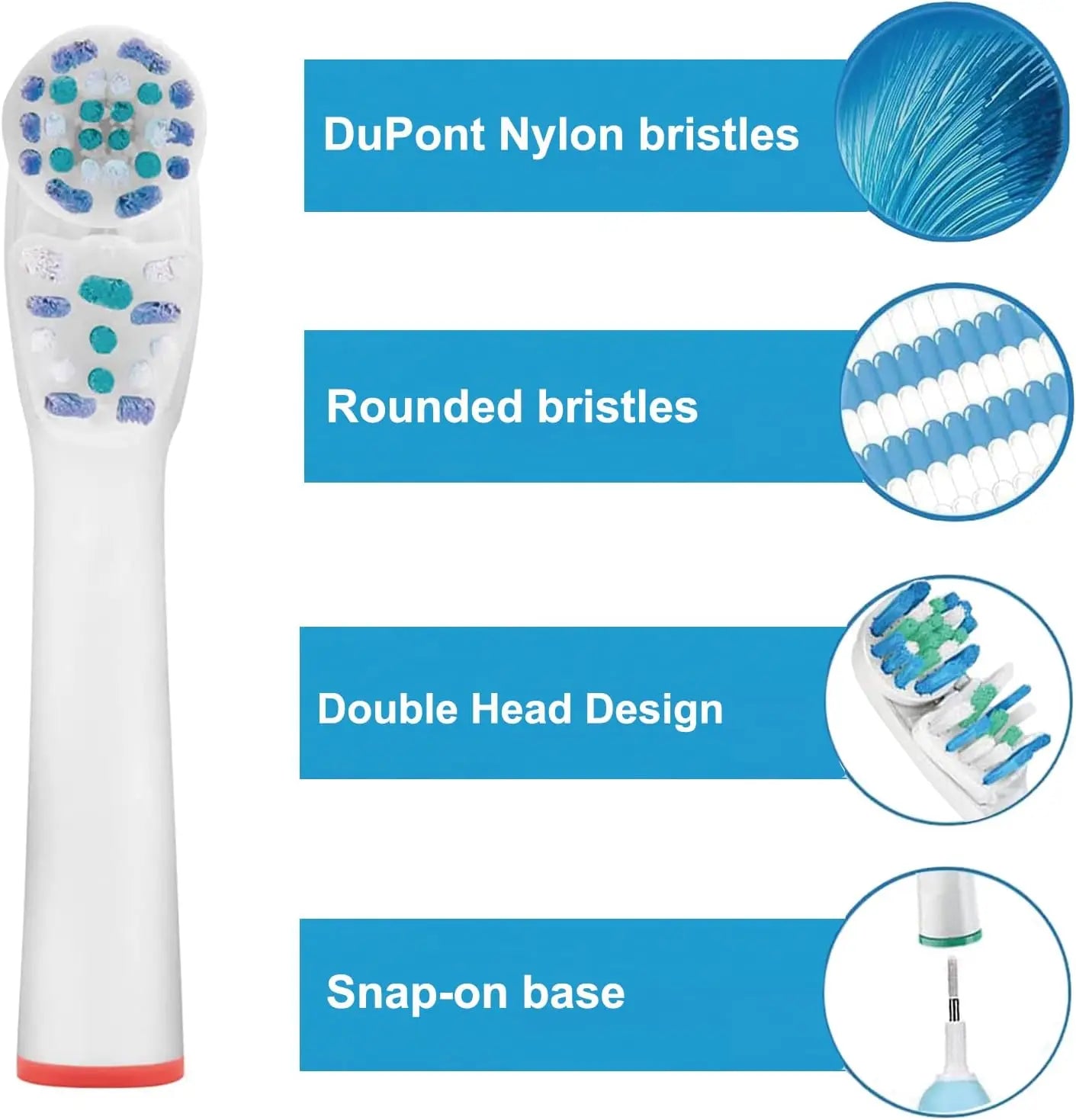 Double Clean Replacement Brush Head Compatible with Oral B Braun Electric Toothbrush Pro, 1000, 8000, 9000, Adults, Kids