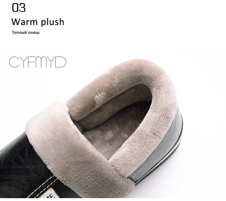 Warm Home Slippers for Men Massage Memory Foam Winter Household Slippers for Male Indoor Shoes Leather Non-Slip Plus Size 50 51