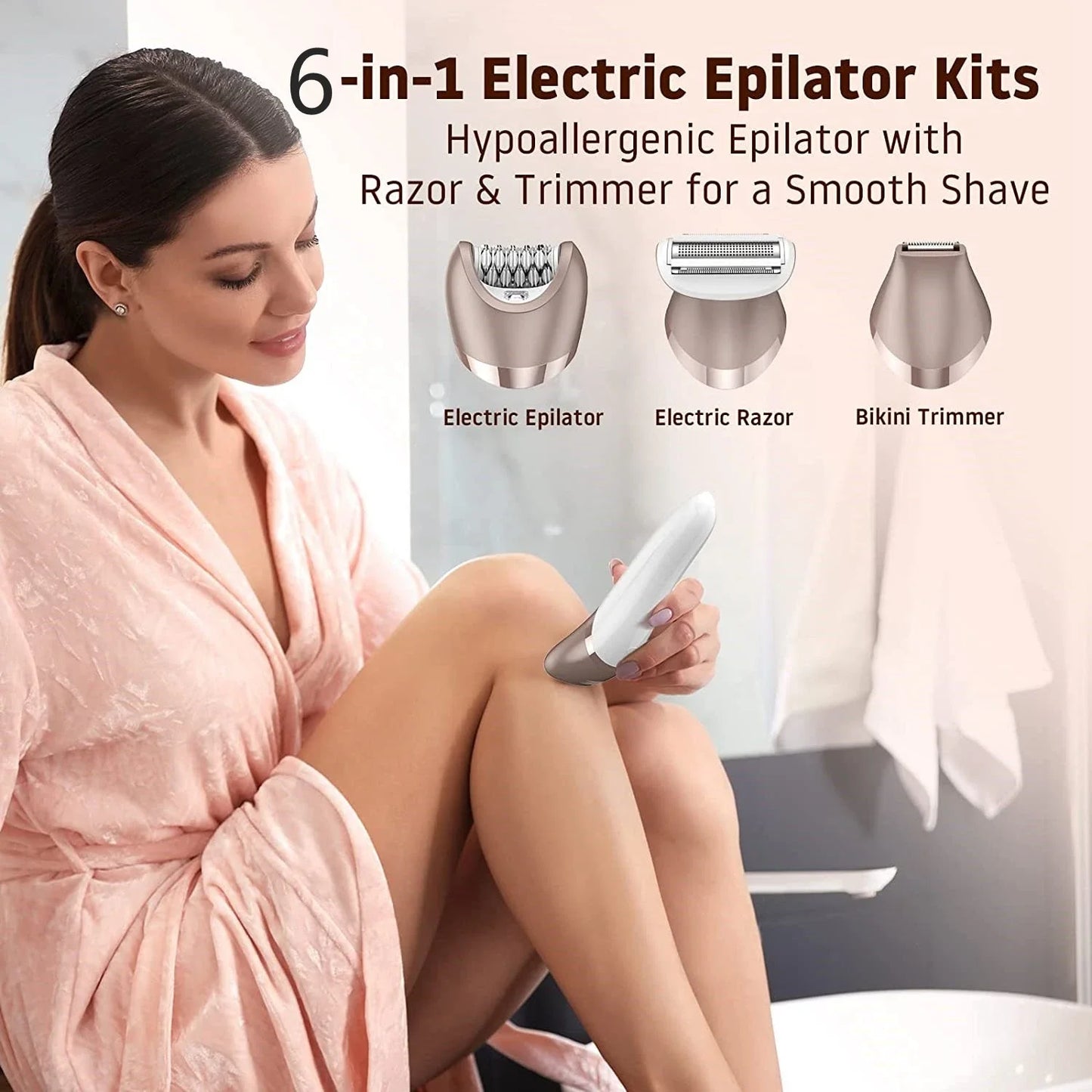 6in1 Women Epilator Electric Hair Removal Facial Body Lady Shaver Bikini Legs Arms Armpit Hair Remover Underarms Rechargeable