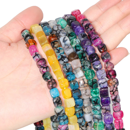 7mm Cube Natural Stone Dragon Veins Agate Beads Square Loose Beads for Jewelry Making Supplies Diy Bracelets Accessories 15''