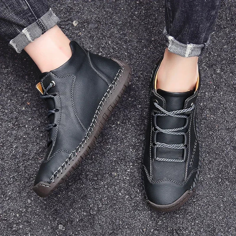 Classic Leather Men Shoes Lightweight Mens Casual Shoes Handmade Men Ankle Boots Outdoor Walking Sneakers Work Boots Size 48