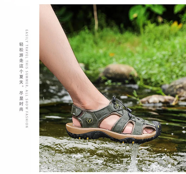 2023 Genuine Leather Men Shoes Summer New Large Size Men's Sandals Men Sandals Fashion Sandals Slippers Big Size 38-47