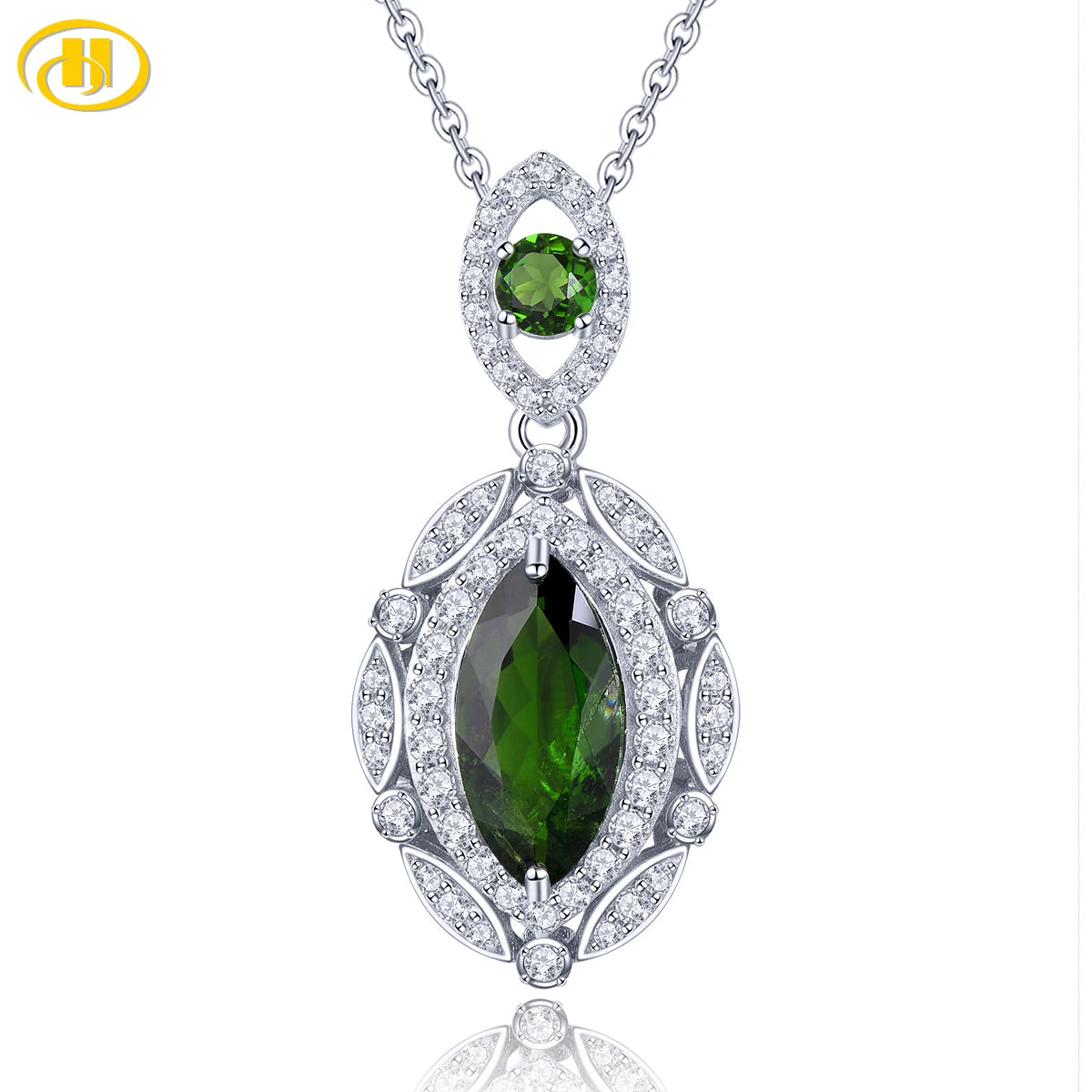 Natural Green Diopside 925 Sterling Silver Pendant 1.8 Carats Genuine Gemstone Special Style Fine Jewelry for Engagement Gift