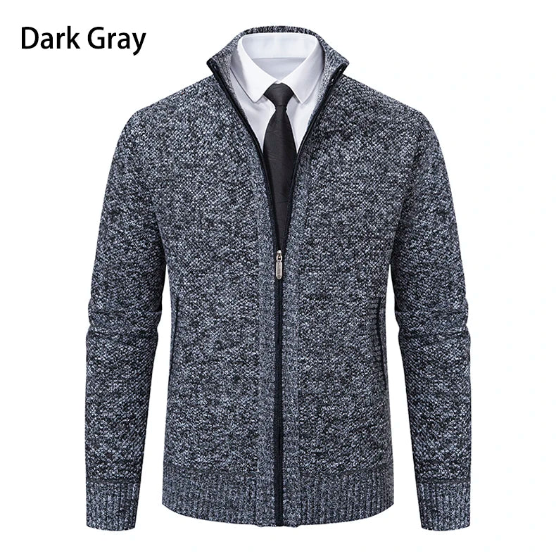 Autumn And Winter New Jersey Men's Casual Sports Coat Solid Color Stand Collar weater Grab Fleece Warm Zipper Cardigan