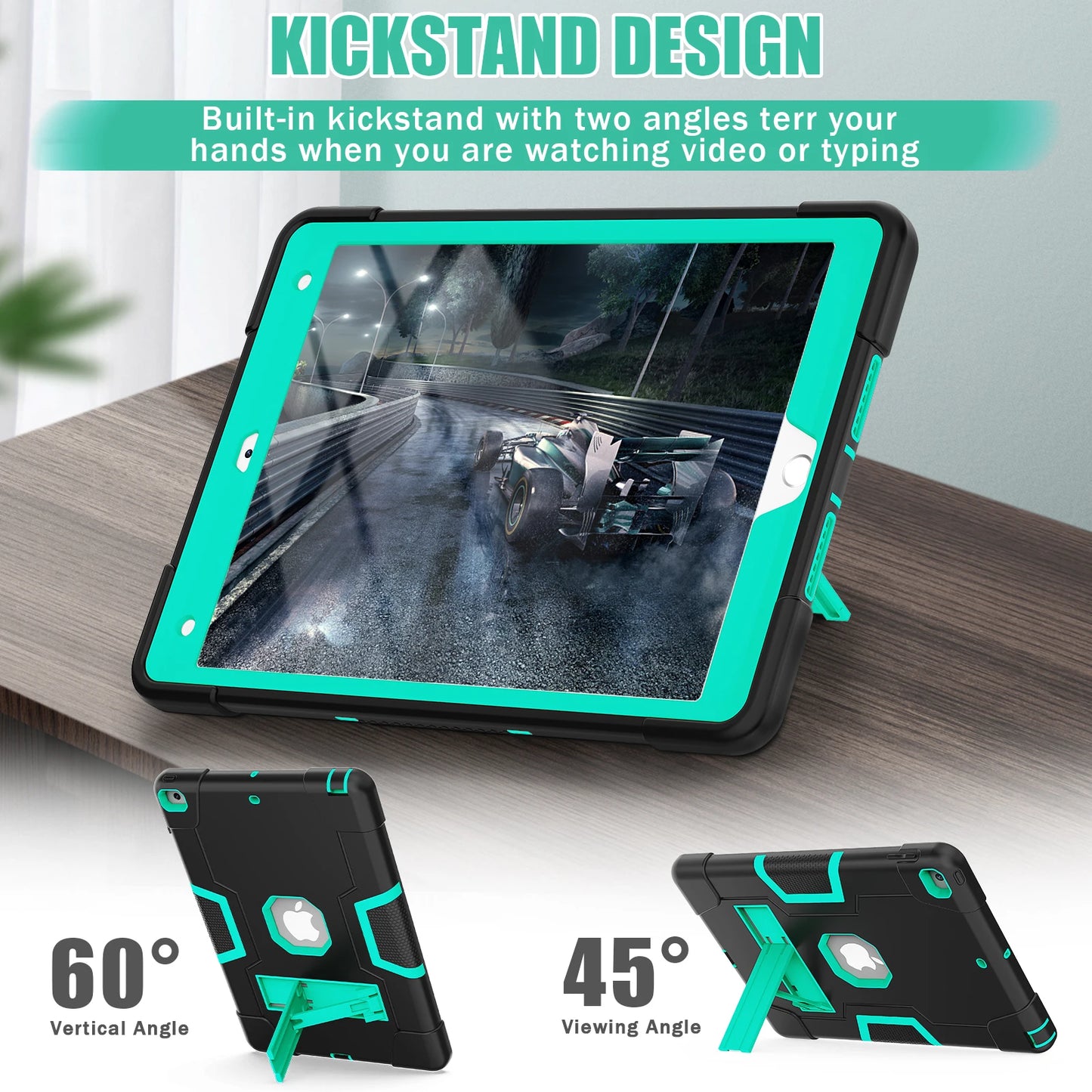 Rugged Case For iPad 10.2 2019 2020 2021 (7th 8th 9th Generation) 3-Layer Protection Cover Shockproof Built-in Kickstand Funda