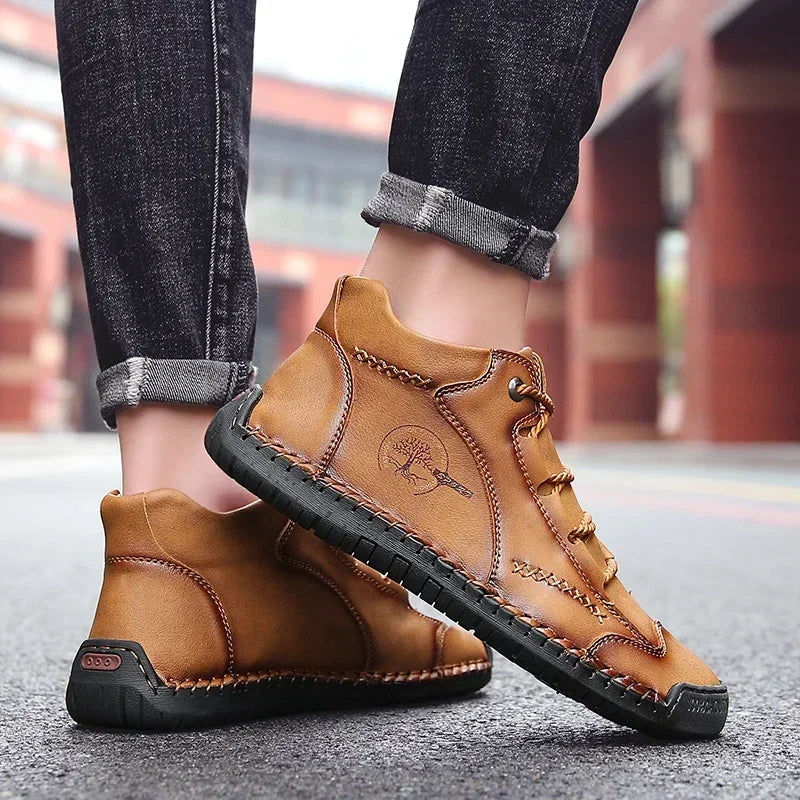 Classic Leather Men Shoes Lightweight Mens Casual Shoes Handmade Men Ankle Boots Outdoor Walking Sneakers Work Boots Size 48