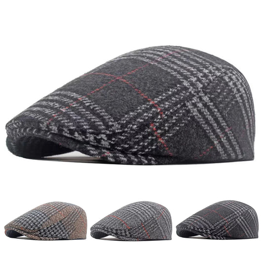 Unisex Coarse Grid Red Line Newsboy Caps British Painters Hats Spring and Autumn Flat Cap Hip Hop Berets