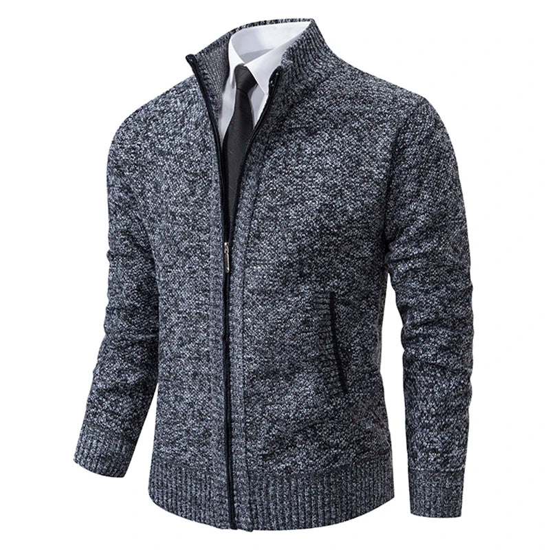 Autumn And Winter New Jersey Men's Casual Sports Coat Solid Color Stand Collar weater Grab Fleece Warm Zipper Cardigan