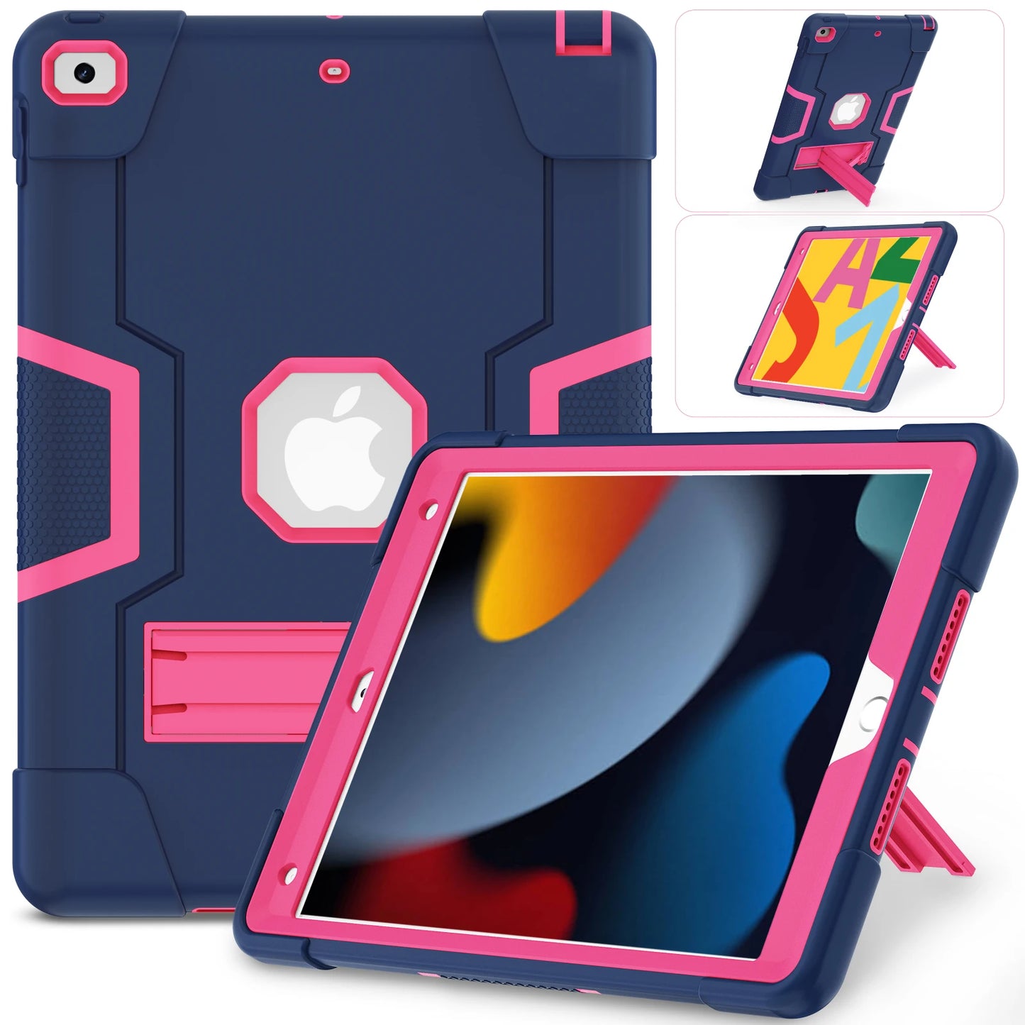 Rugged Case For iPad 10.2 2019 2020 2021 (7th 8th 9th Generation) 3-Layer Protection Cover Shockproof Built-in Kickstand Funda