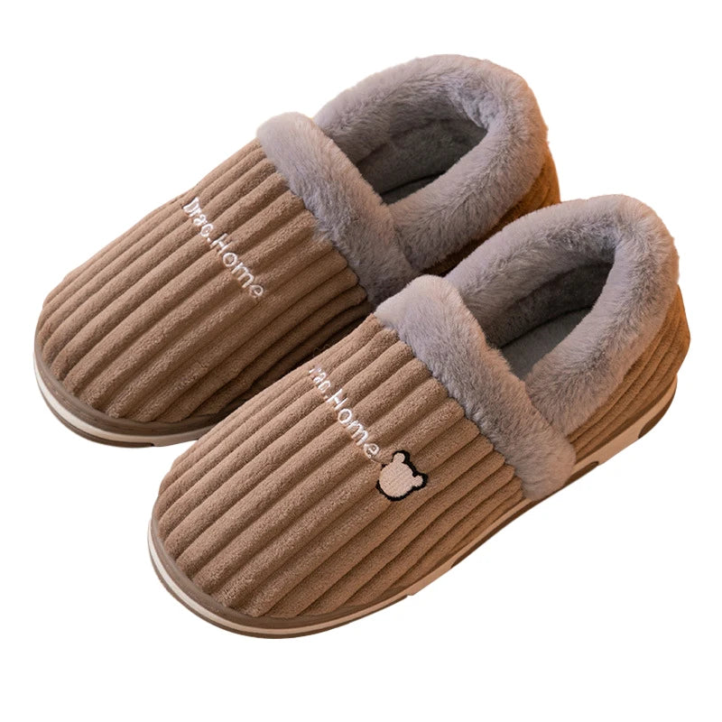 Comwarm New Women Slippers Winter Warm Plush Fur Antiskid Cloud Slippers Outdoor Breathable Thick Flat Sole Soft Home Slippers