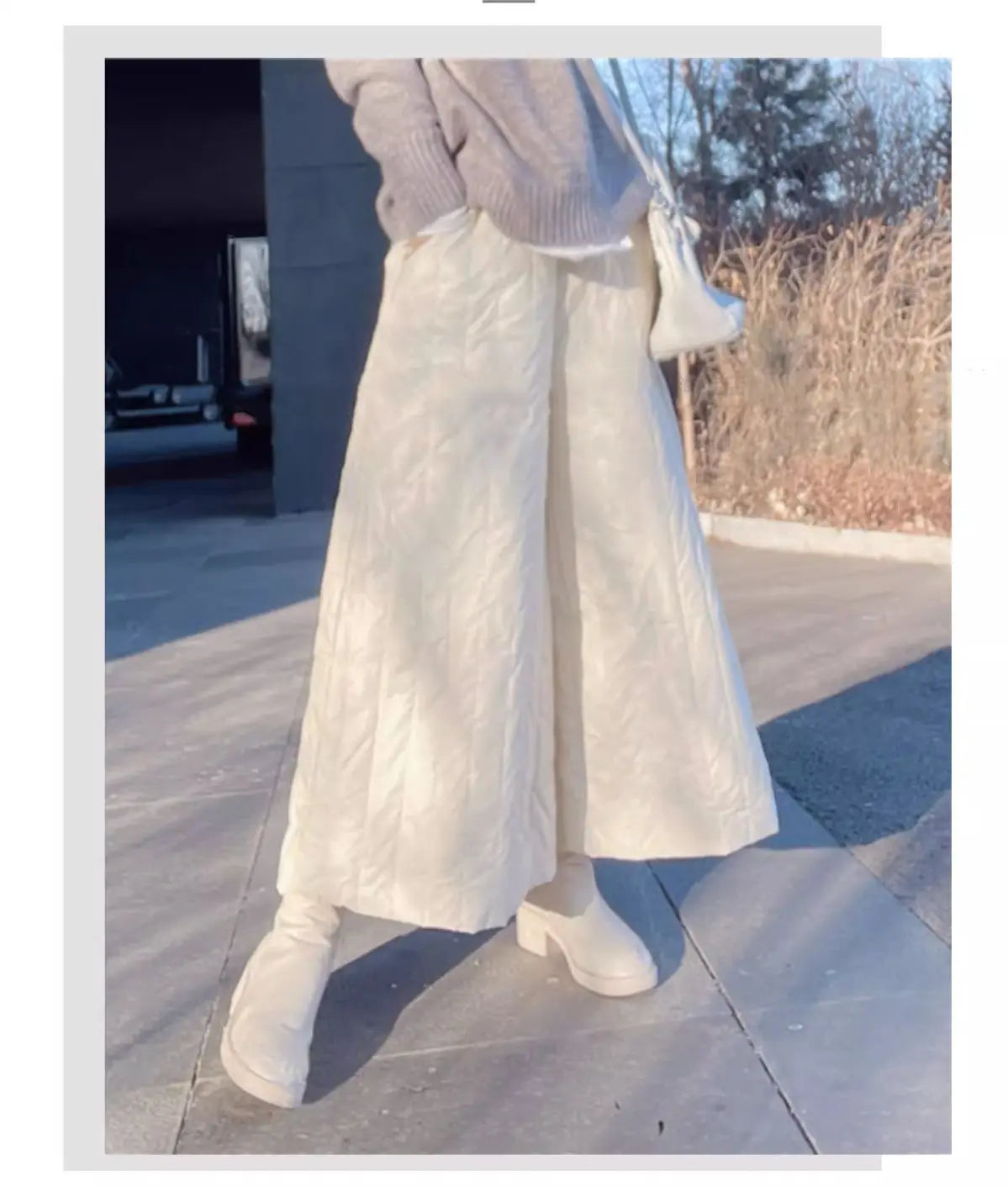 Autumn Winter Thick Long Skirt White Wide Leg Cotton Loose Pleated Maxi Skirts for Women Jupe Vintage A Line High Faldas Mujer