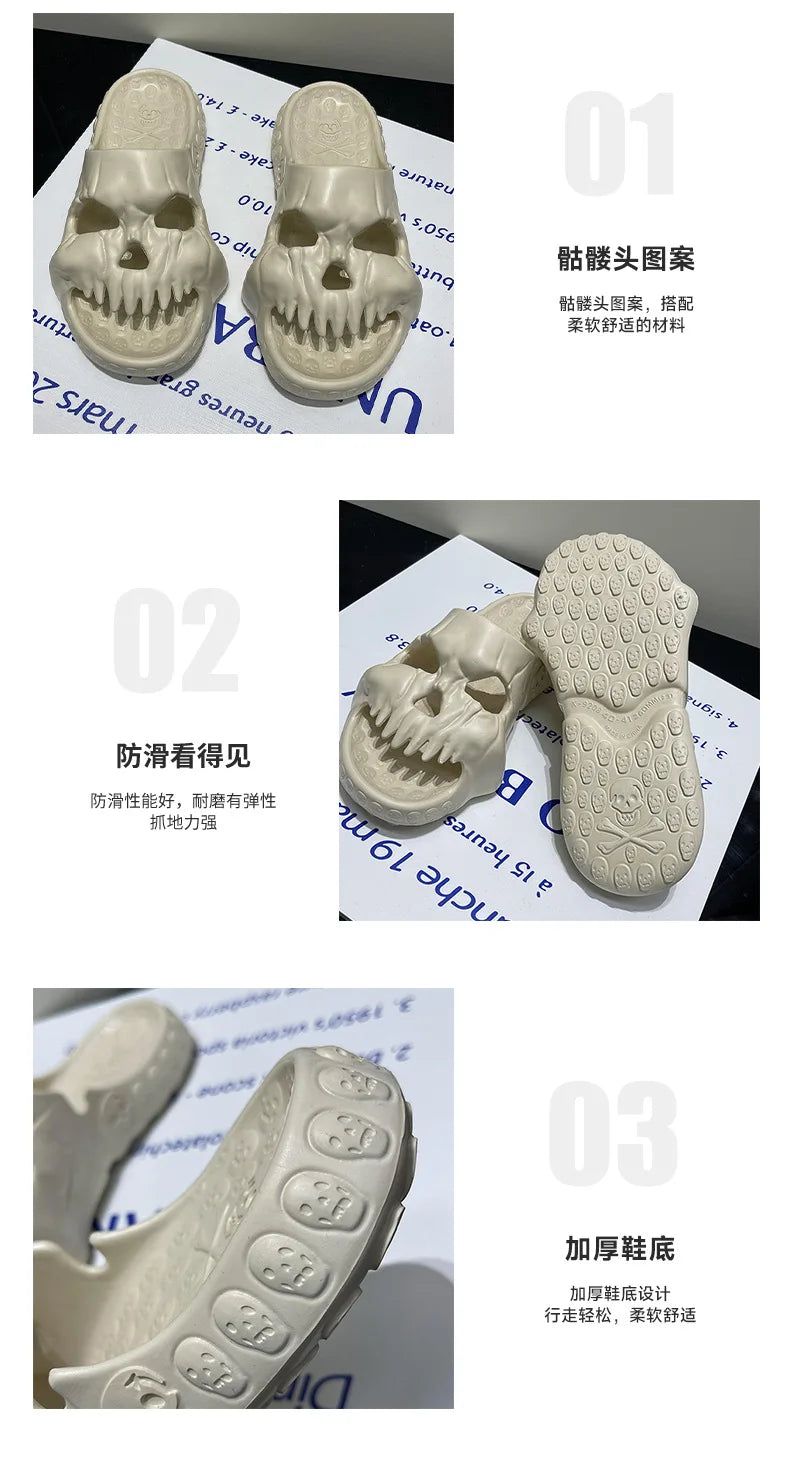 Halloween Personalized Skull Home Slippers Men Women Indoor Fun Slides Thick Bottom of Beach Non-slip Leisure Women Sandals