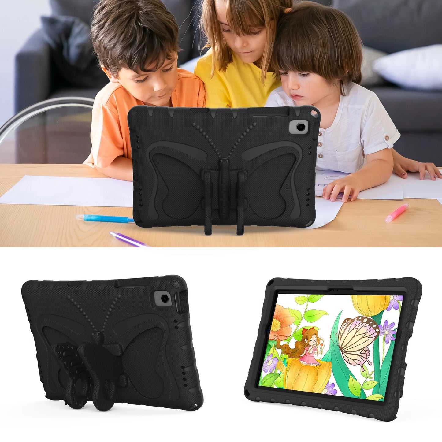 EVA Butterfly Kids Case For Galaxy Tab A9 8.7" Plus 11" A7 Lite SM-X110 X115 X210 X216 T220 T225 Stand Cover For A 8.0 T290 T295