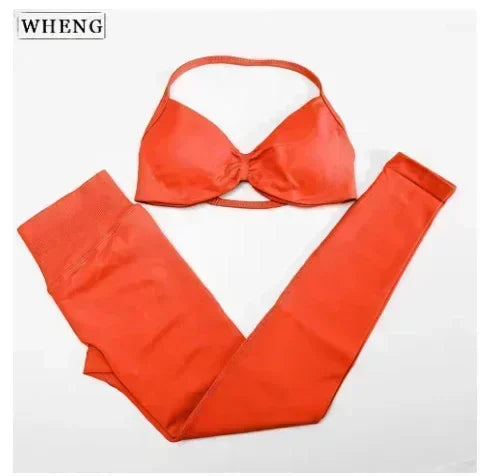 Four Seasons New Gym Fashion Yoga Gym Clothing Hip Pants Neck Bra Comfortable Dopamine Pilates Set