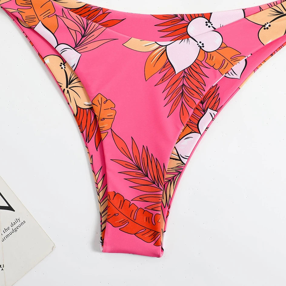 Sexy Floral Bikinis Bandeau Swimsuit for Woman 2025 Female Swimwear Women Thong Bikini Set Summer Swim Beach Wear Bathing Suits