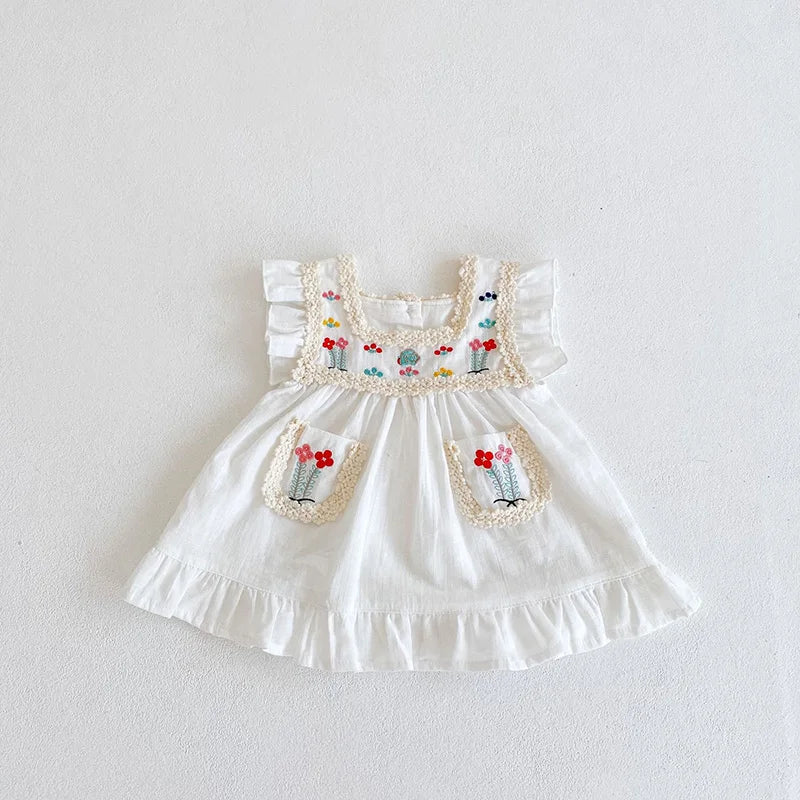 Summer Baby Bodysuits Infant Girls Dress Embroidery Flower One Piece Baby Clothing