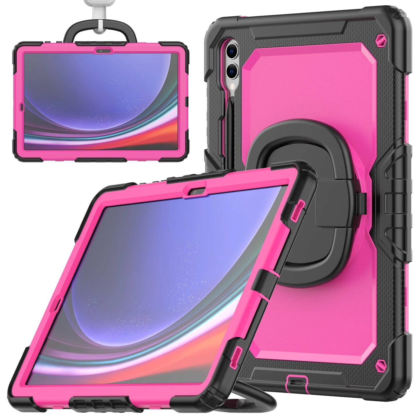 Rotatable Armor Case Universal For Galaxy Tab S10 S9 FE Plus 12.4inch SM-X820 X826 X810 X816 X610 X616 Heavy Duty Cover 3-Layers