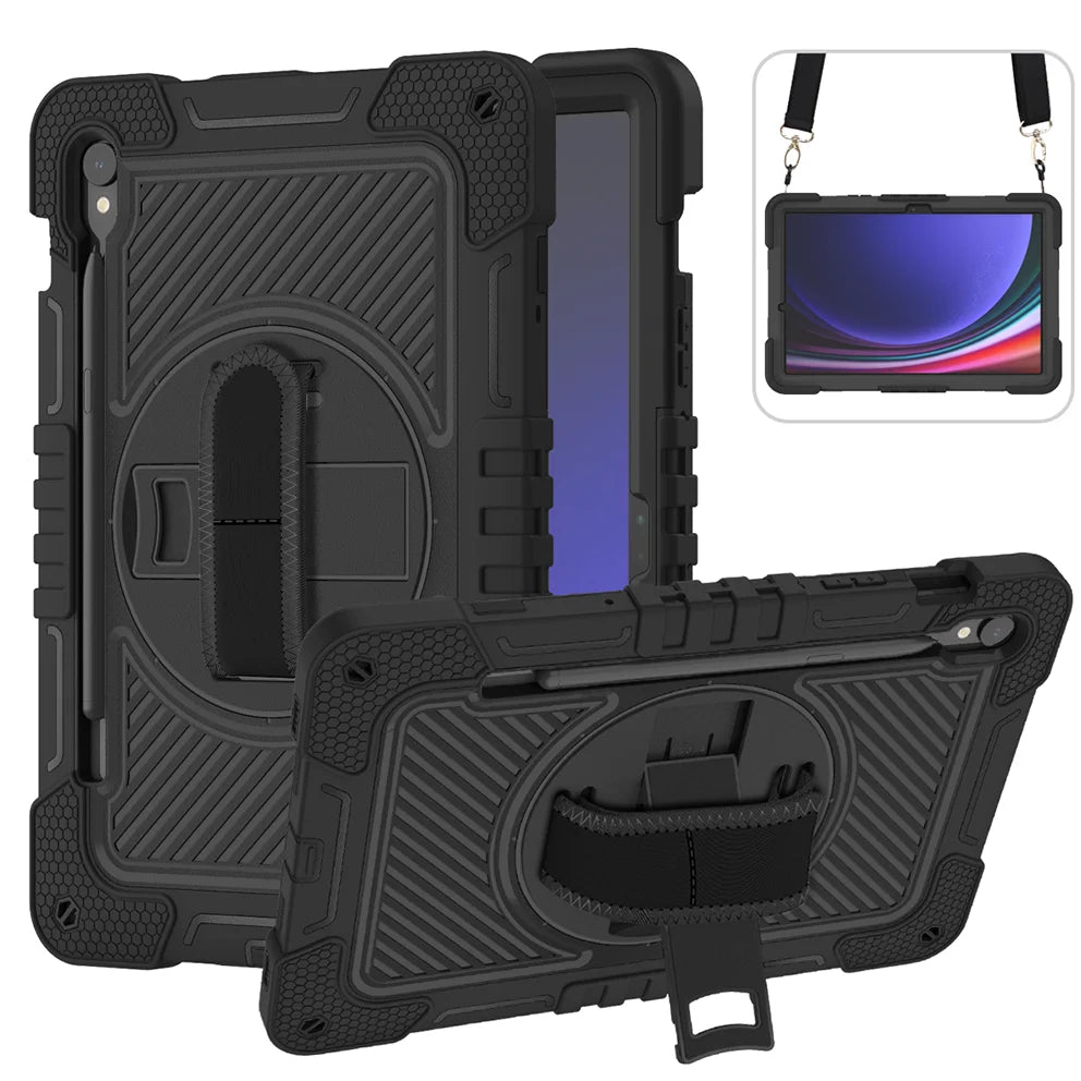 Stand Case For Samsung Galaxy Tab S9 FE S8 S7 SM-X710 X716B X510 X516B X700 X706 T870 T875 11inch Cover With Neck Strap Pen Slot