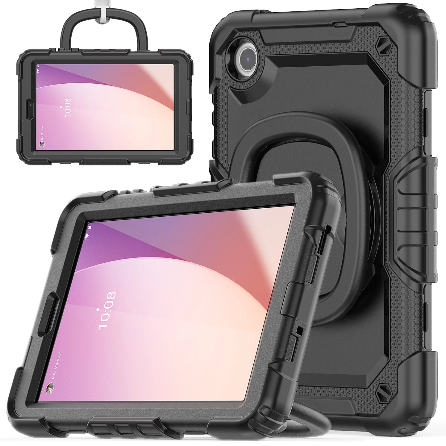 Rotating Armor Stand Case For Lenovo Tab M8 4th Gen 8" 2024 2023 TB-301FU 301XU 300FU 300XU Heavy Duty Cover With Shoulder Strap