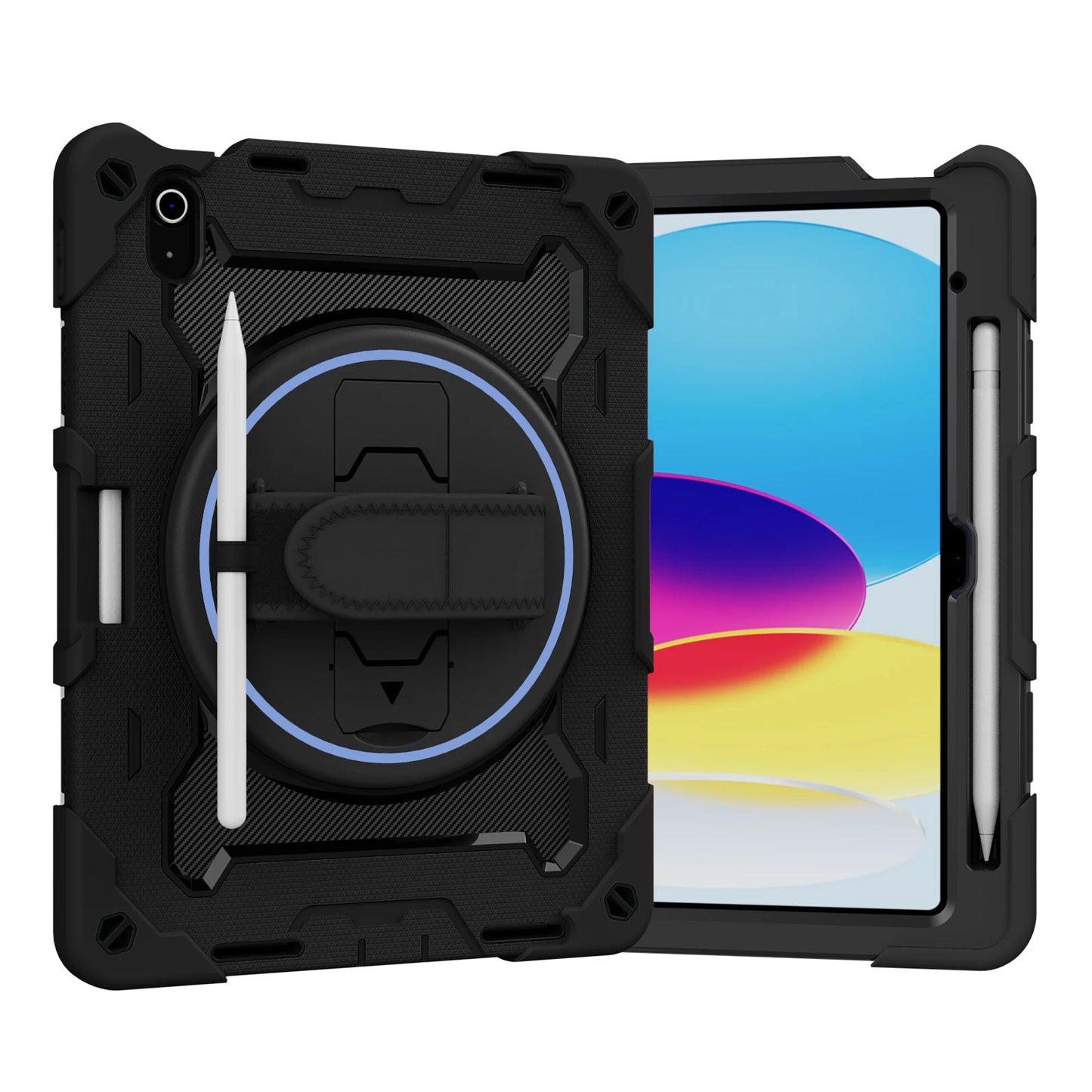 Rugged Case For iPad 10.9 2022 10th Generation Model A2757 A2777 A2696 Rotating Stand 3-Layers Cover With Pen Slot Hand Strap