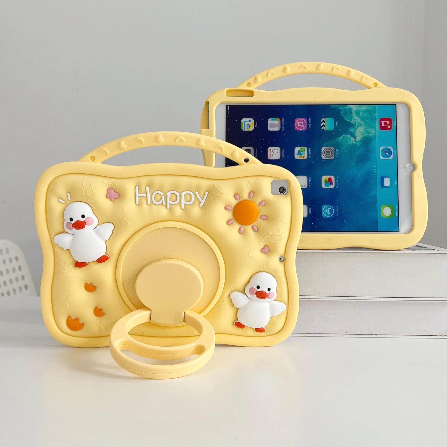 Soft Silicone Case For Huawei Honor Pad 9 12.1" HEY2-W09 V6 V7 2020 2021 10.4 inch 360 Rotating Stand Cover Cute Duck Kids Funda