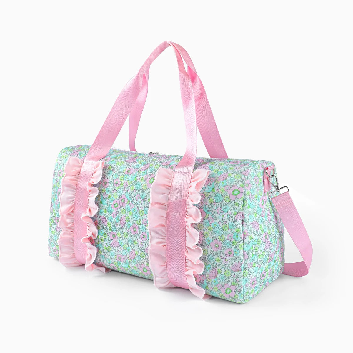 Floral Print Weekend Bag - Lightweight Carry-On for Airplane Travel - Customizable Medium Overnight Bag