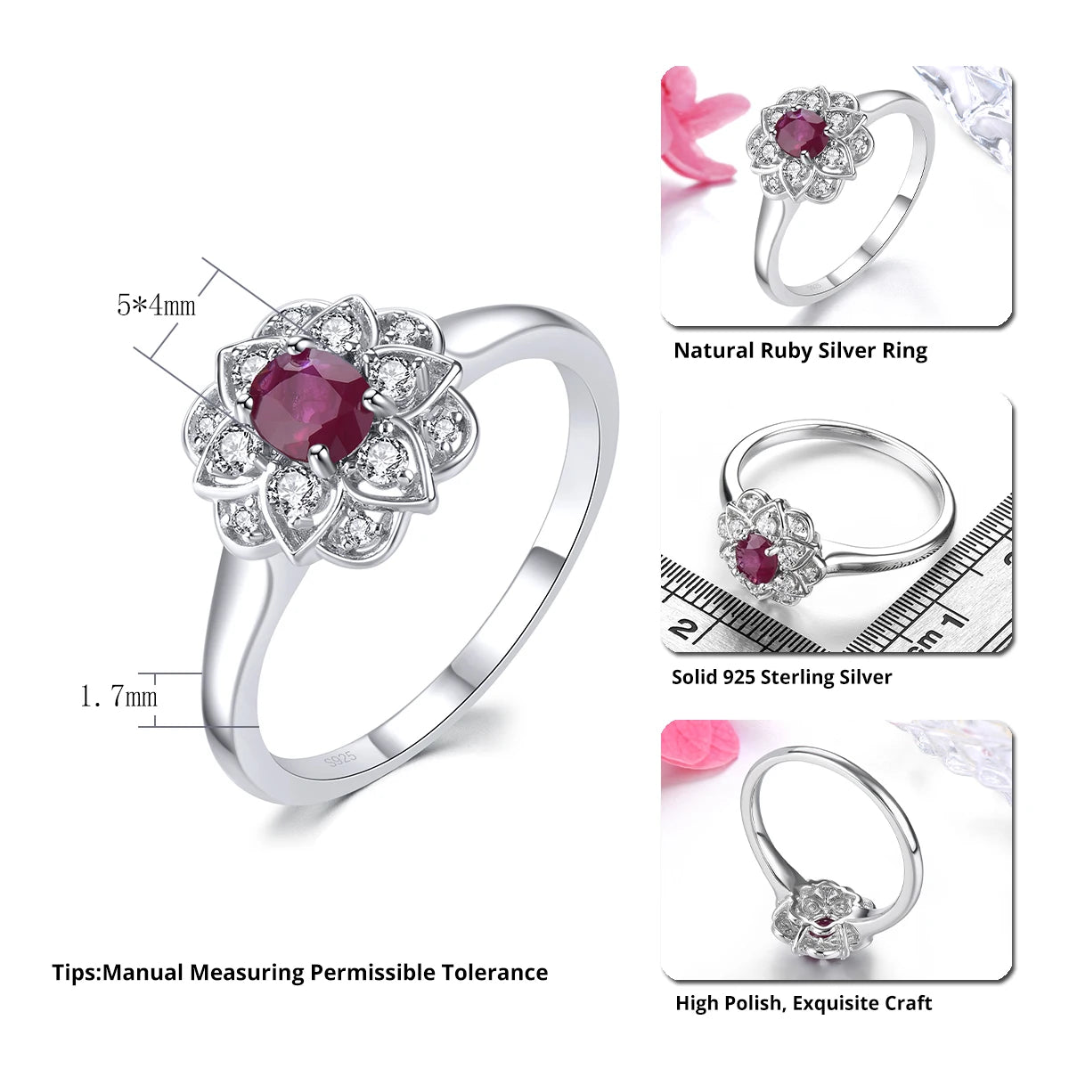 Natural Precious Gemstone Ruby Sterling Silver Rings 0.3 Carats Genuine Gemstone Romantic Style S925 Fine Jewelrys Engagement