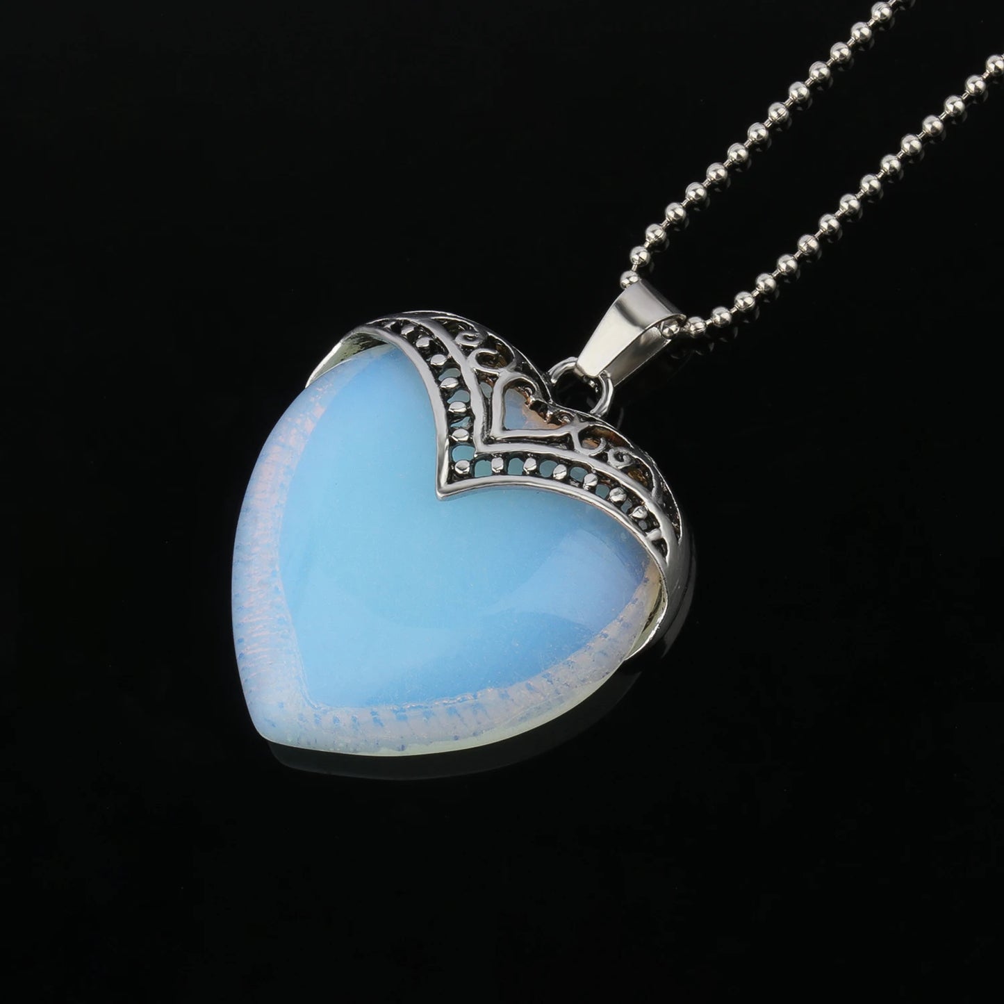 12 Types White Opal Natural Stone Pendant With Chain Display Box Heart Waterdrop Shape Pendant fit for Women Jewelry Necklace