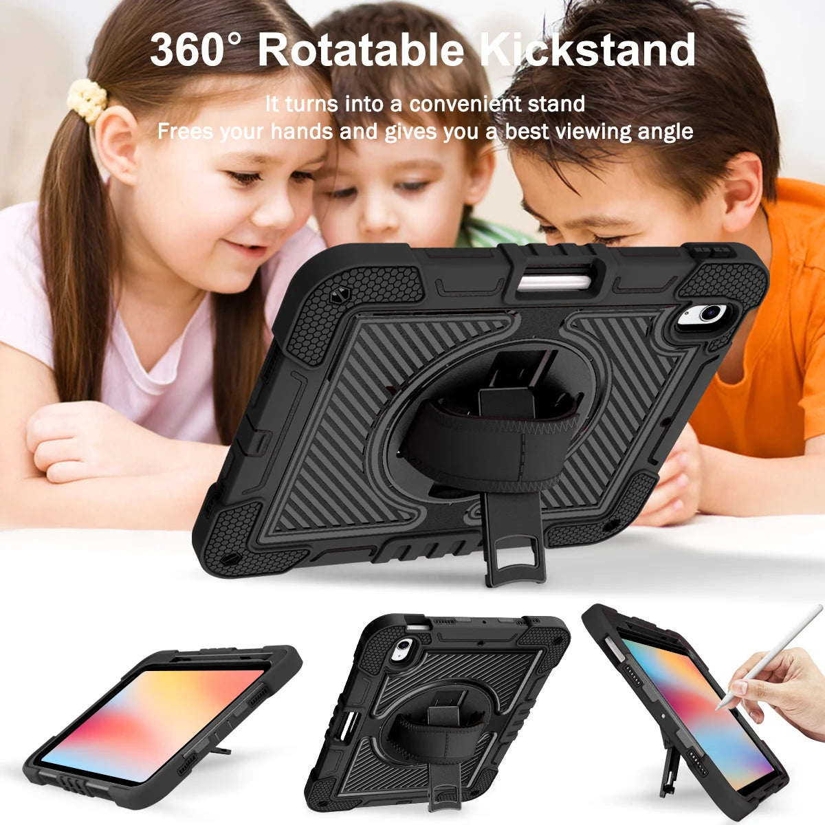 Hand Strap Case For iPad 10.9 2022 9.7 10.2 inch Pro 11 360 Rotating Stand Cover For Mini 6 5 4 Armor Shell Shoulder Strap Funda