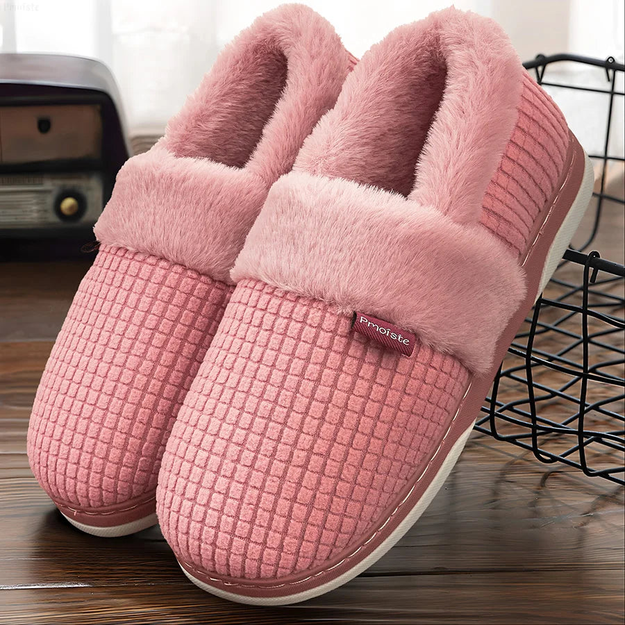 Winter Home Slippers for Women Bedroom Anti-slip House Cotton Shoes Warm Plush Couples Indoor Slippers