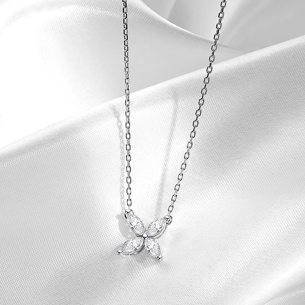 Butterfly Moissanite Jewelry Sets for Women 925 Silver Marquise Cut Diamond Pendant Necklace Stud Earrings with Certificates