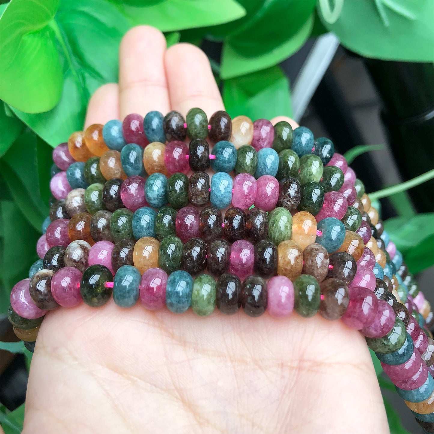 5x8mm Colorful Tourmaline Abacus Stone Beads Natural Round Loose Rondelle Beads for Jewelry DIY Bracelet Making Accessories