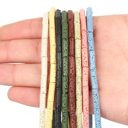 13x4mm Pipe Natural Stone Volcanic Lava Bead Black Blue Column Loose Spacer Beads for Jewelry Making DIY Bracelet Necklace 15''